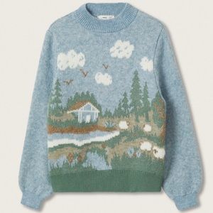Printed knit sweater. Mango, XS